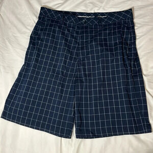 ASHWORTH Size 34W Men's Dark Blue & White Plaid Chino Golf Shorts